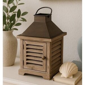 Vintage Wooden Lantern Rustic Farmhouse Decor Distressed Wood